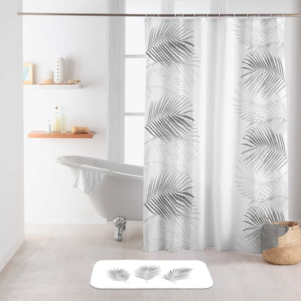 Douceur d'Int?rieur White Silver Shower Curtain with Hooks 180 x 200 cm