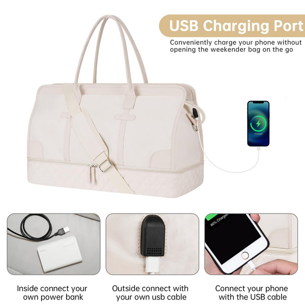 ETRONIK Weekend Overnight Bag for Women, Large Travel Duffle Bag with Shoe Compartment & Wet Pocket, Carry On Tote Bags Gym Duffel Bag with Toiletry Bags for Hospital 3 Pcs Set, Black