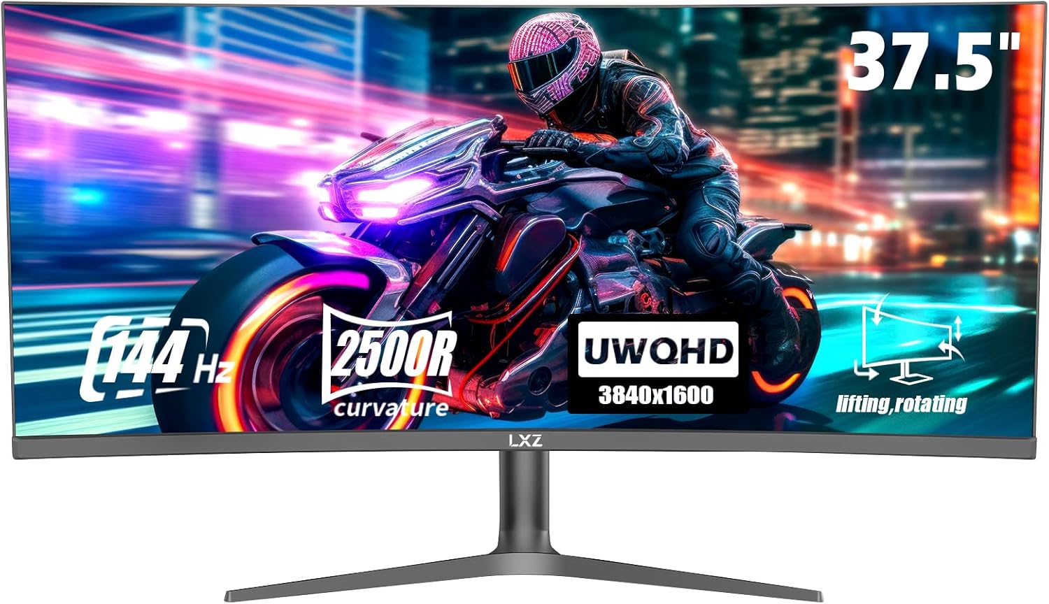 34 Inch Curved Monitor 1500R, 3440 * 1440 165Hz Gaming Monitor with FreeSync, Wide Viewing Angle, Display Port HDMI - Black