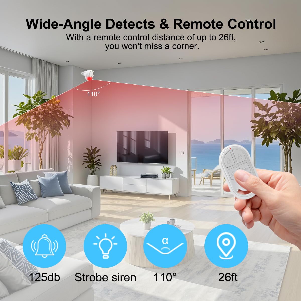 Shed Alarm, Shed Security Alarm for Home / Ranch / Van / Carport / Shop Infrared Detection Technology with 328ft Remote SOS Button Battery Powered 125db Extra Loud - Black