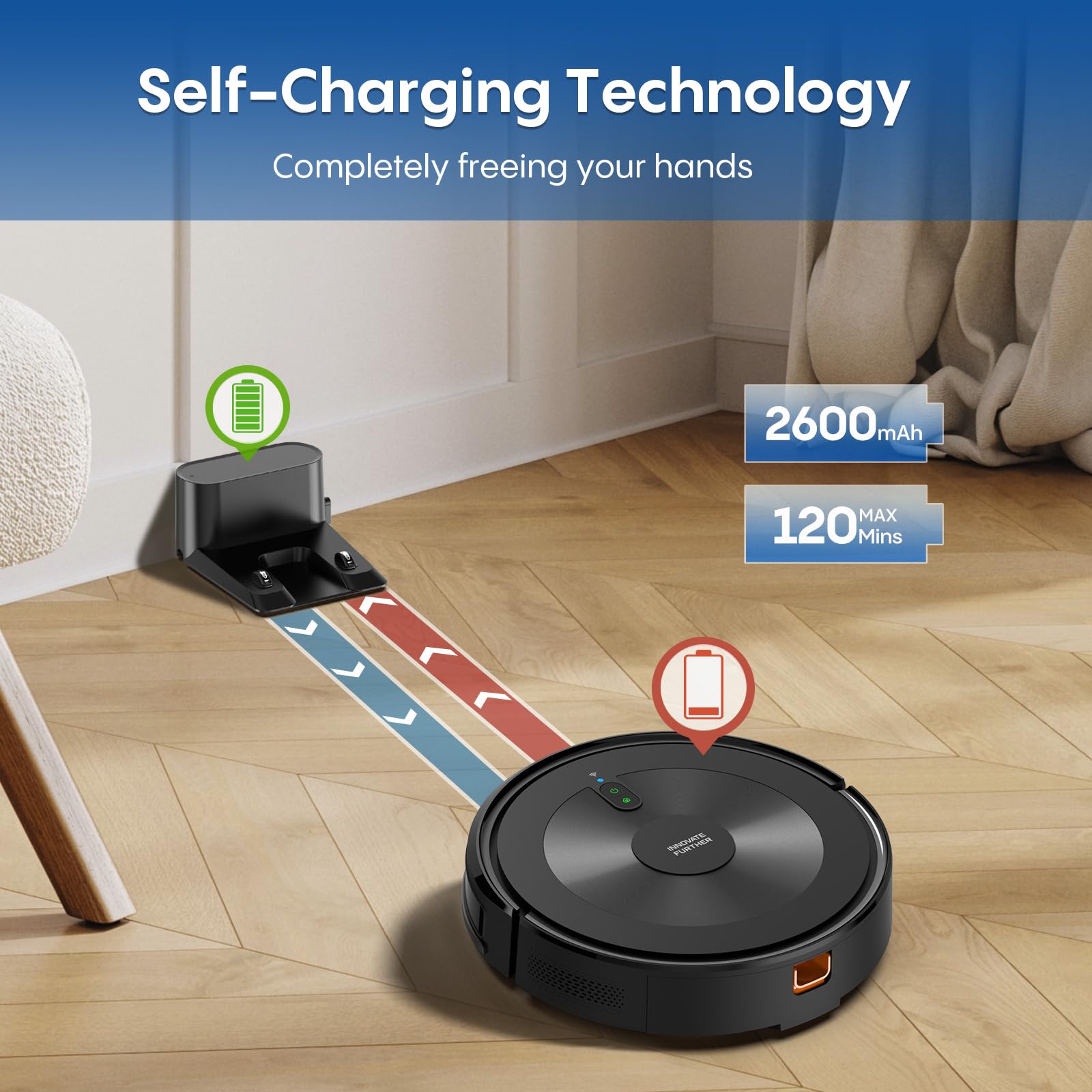 Deenkee Robot Vacuum 4000Pa Strong Suction, Robot Vacuum Cleaner with Mop 7.8cm Ultra-Slim & Schedule & Wifi/APP/Alexa Control, Self-Charging Clean Robot Vacuum and Mop (Light Black)