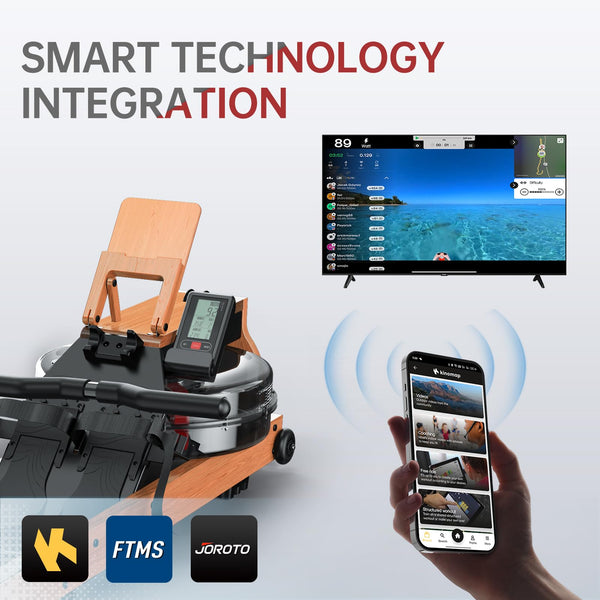 JOROTO Wood Rowing Machine for Home Gym,Oak Wood Foldable Rower Machine with Bluetooth, Adjustable Tablet Holder - 330LS Weight Capacity