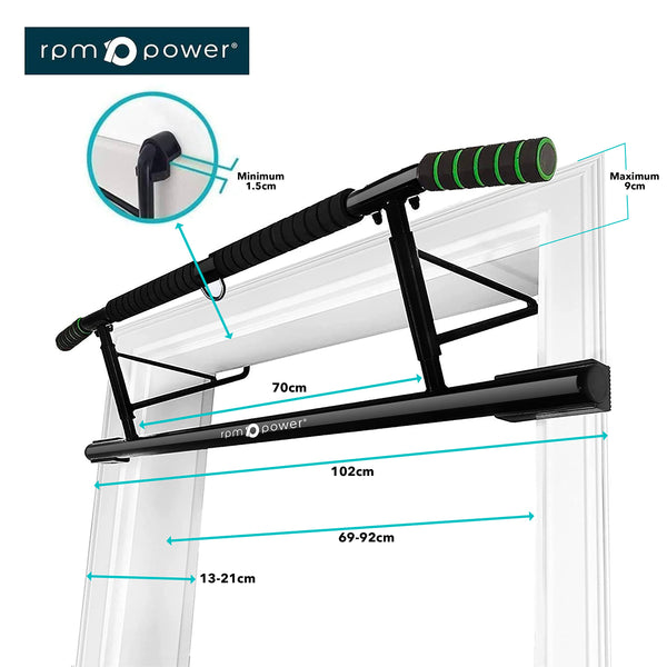 RPM Power Door Pull Up Bars - Heavy Duty Door Pull Up/Chin Up/Dip Station for Door Frames & Floor Exercises (EVO Pull Up Bar & Dip Station)