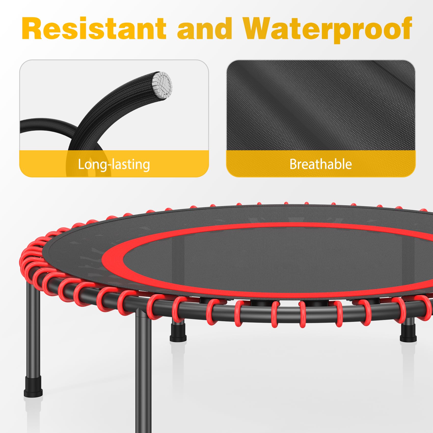 COWISH Mini Trampoline Fitness Trampoline with Anti-Slip Feet for Indoor/Outdoor Rebounder Exercise Bouncer, Fitness Rebounder for Adults