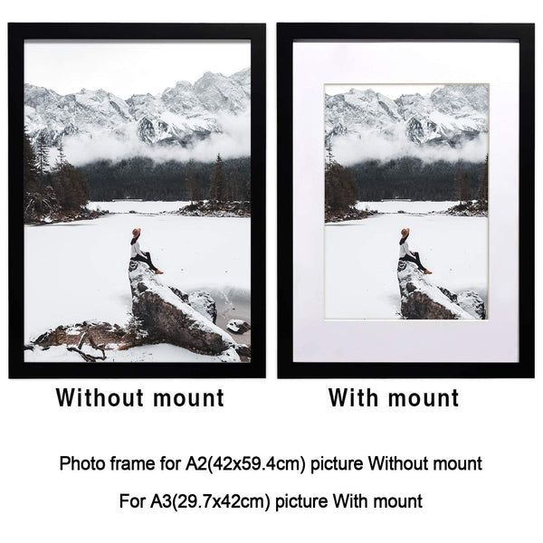 SILD A2 Poster Frame - Solid Wood Frames Black Picture Frame A2 with Mount for A3 Frame Set of 2
