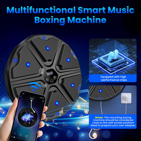 prettop Music Boxing Machine, Smart Bluetooth Boxing Machine with Gloves, Wall Mounted Punching Machine with 9 Level Speed & Mode Adjustment with LED Light for Kids or Adult to Exercise
