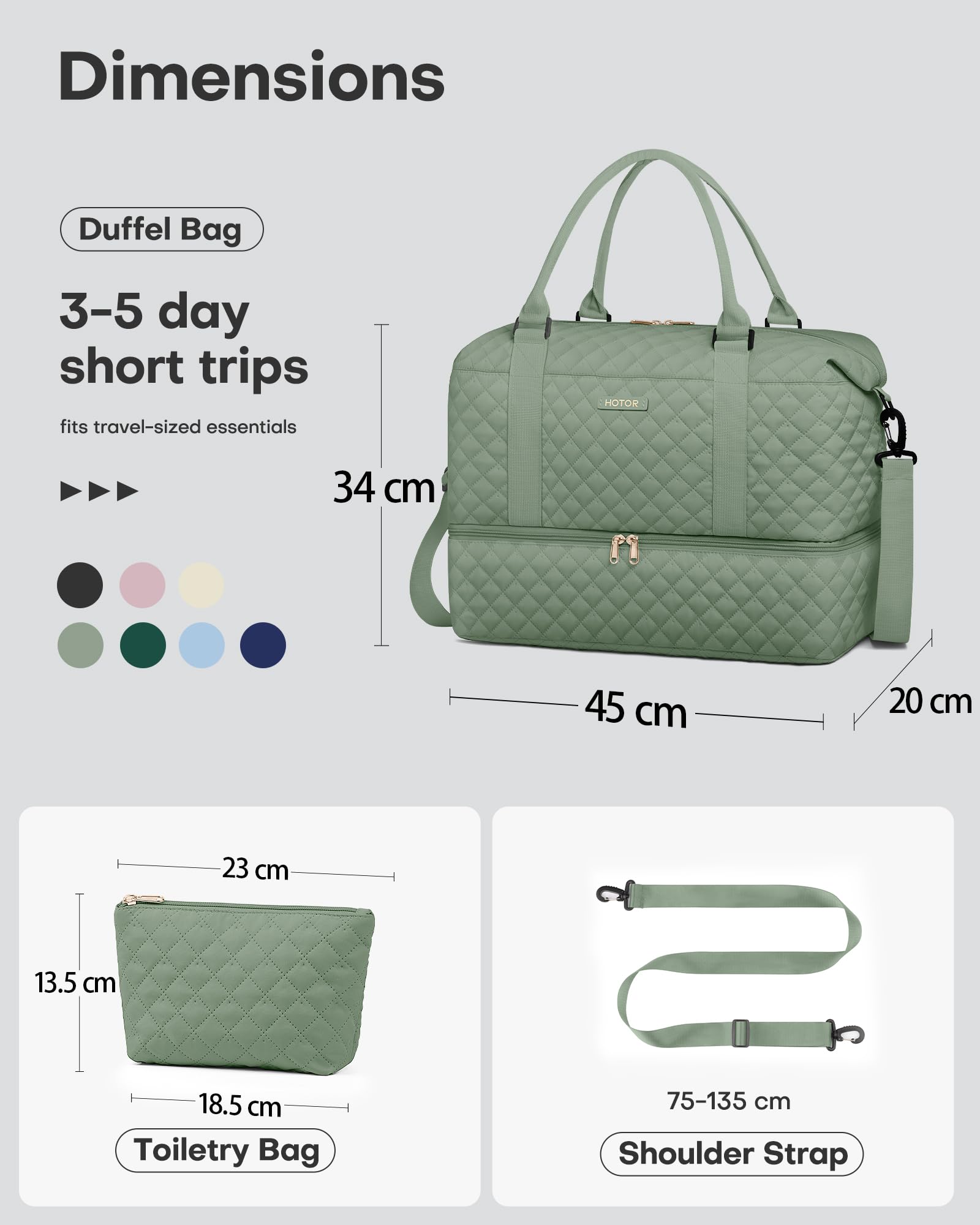 HOTOR Travel Bags for Women - Lightweight Overnight Holdall Bag, Large Carry on Luggage Weekend Bag with Shoe Compartment & Toiletry Bag, Travel Duffel Sport Gym Tote, Black, 34.0 x 45.0 x 20.0 cm