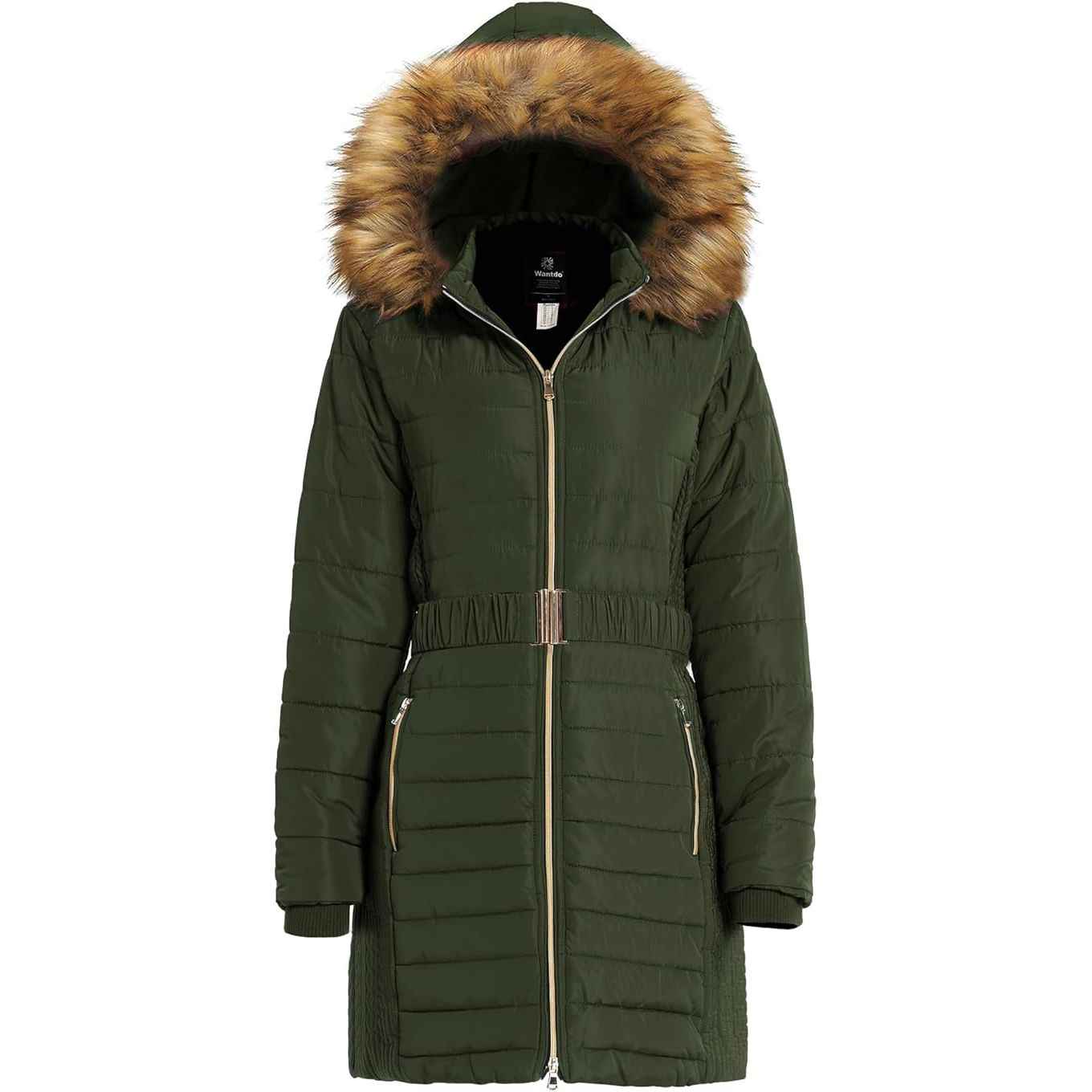 Wantdo Women's Long Winter Puffer Coat Waterproof Jackets Army Green