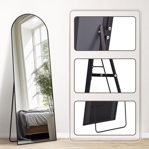 Melodieux Arch Full Length Mirror 147 x 44 cm Large Freestanding Black Aluminium Frame Dressing Wall Mounted Mirror for Living Room Bedroom
