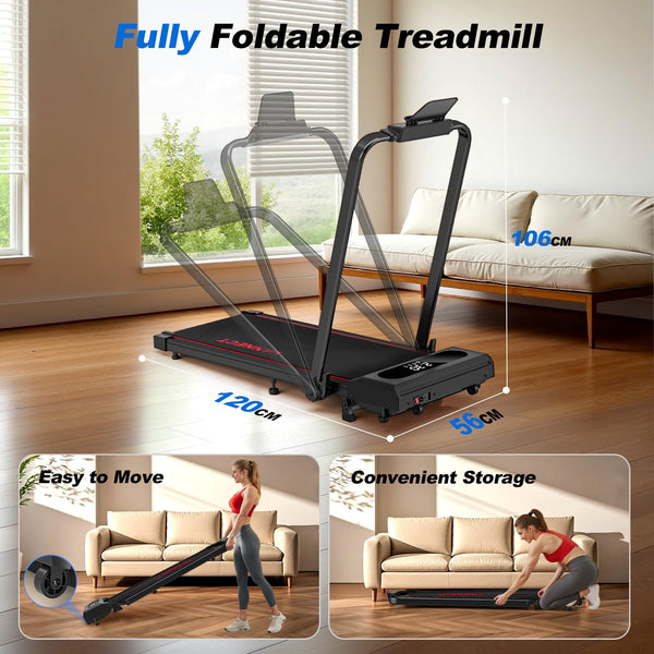 6 in 1 Folding Treadmill with 1-12KM/H, 9% Incline Walking Pad Foldable with APP, 2.75HP Under Desk Treadmills for Home Office, Running Machine Portable with Magnetic Remote Control, 350LBS Weight