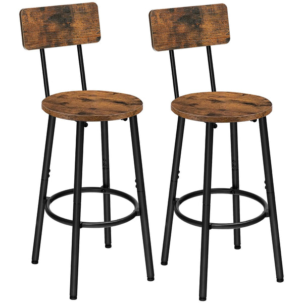 HOOBRO Bar Stools Set of 2, Breakfast Bar Stools, Kitchen Stools with Backs and Footrest, High Bar Chairs for Dining Room, Party, Rustic Brown