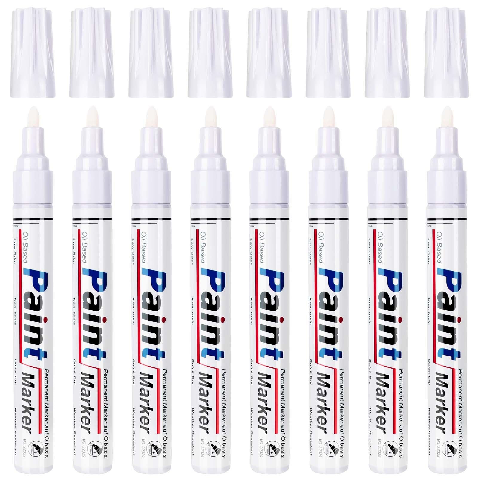 STANBLUE White Paint Pens 8 Pack Oil-Based Waterproof Paint Marker Set Quick Drying Permanent 2-3mm Tip for Rocks, Wood, Fabric, Plastic, Glass, Mugs,