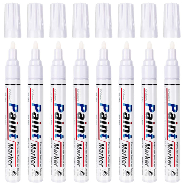 STANBLUE White Paint Pens 8 Pack Oil-Based Waterproof Paint Marker Set Quick Drying Permanent 2-3mm Tip for Rocks, Wood, Fabric, Plastic, Glass, Mugs,