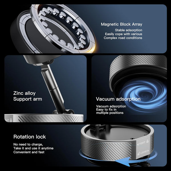 XIANGBIN New Vacuum Magnetic Phone Holder, 360° Rotating Adjustable and Foldable Suction Cup Phone Holders, Stand Magnetic Phone Holder for Car/Gym/Mirror/Smooth Surface