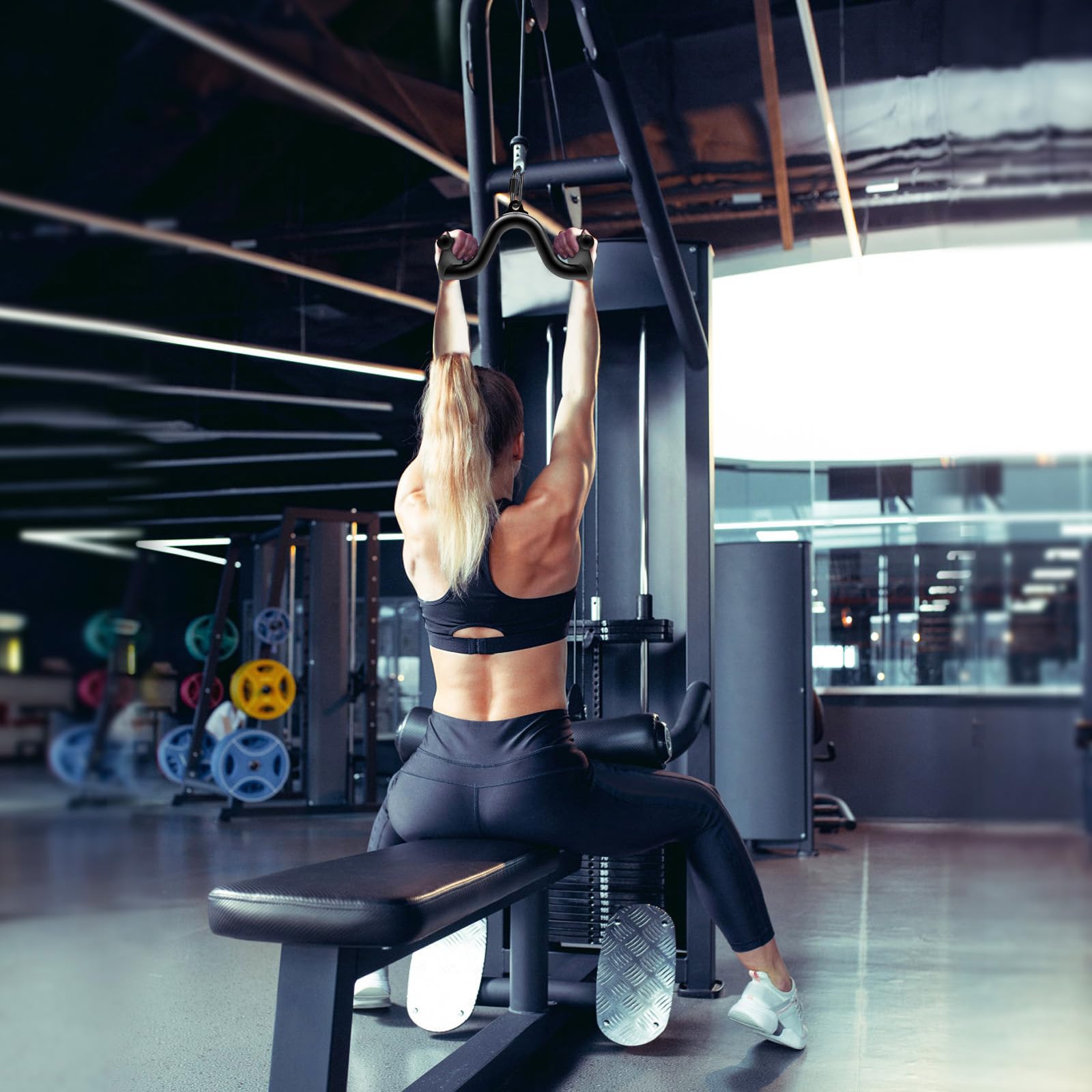 SELEWARE Multifunction-Grip LAT Pull Down Bars W/Heavy Duty Steel Tubing Structure Home Gym Workout Attachments Triceps Press Down Bar for Cable