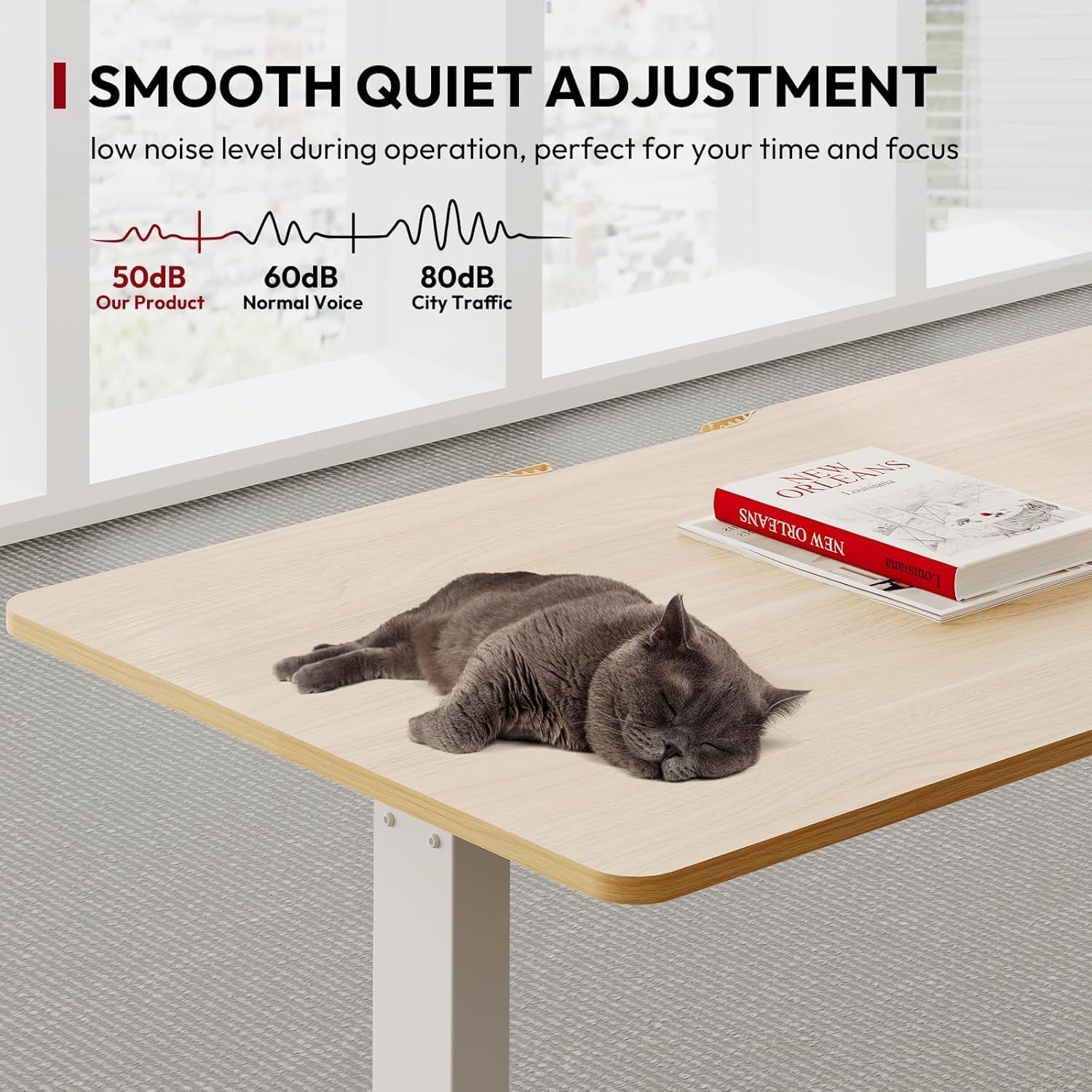 SANODESK QS1+140 * 60 Electric Standing Desk Height Adjustable Standing Desk With Memory Smart Panel Sit Stand Table With Hooks and Cupholder for Home Office （Black Frame+ Black Desktop）