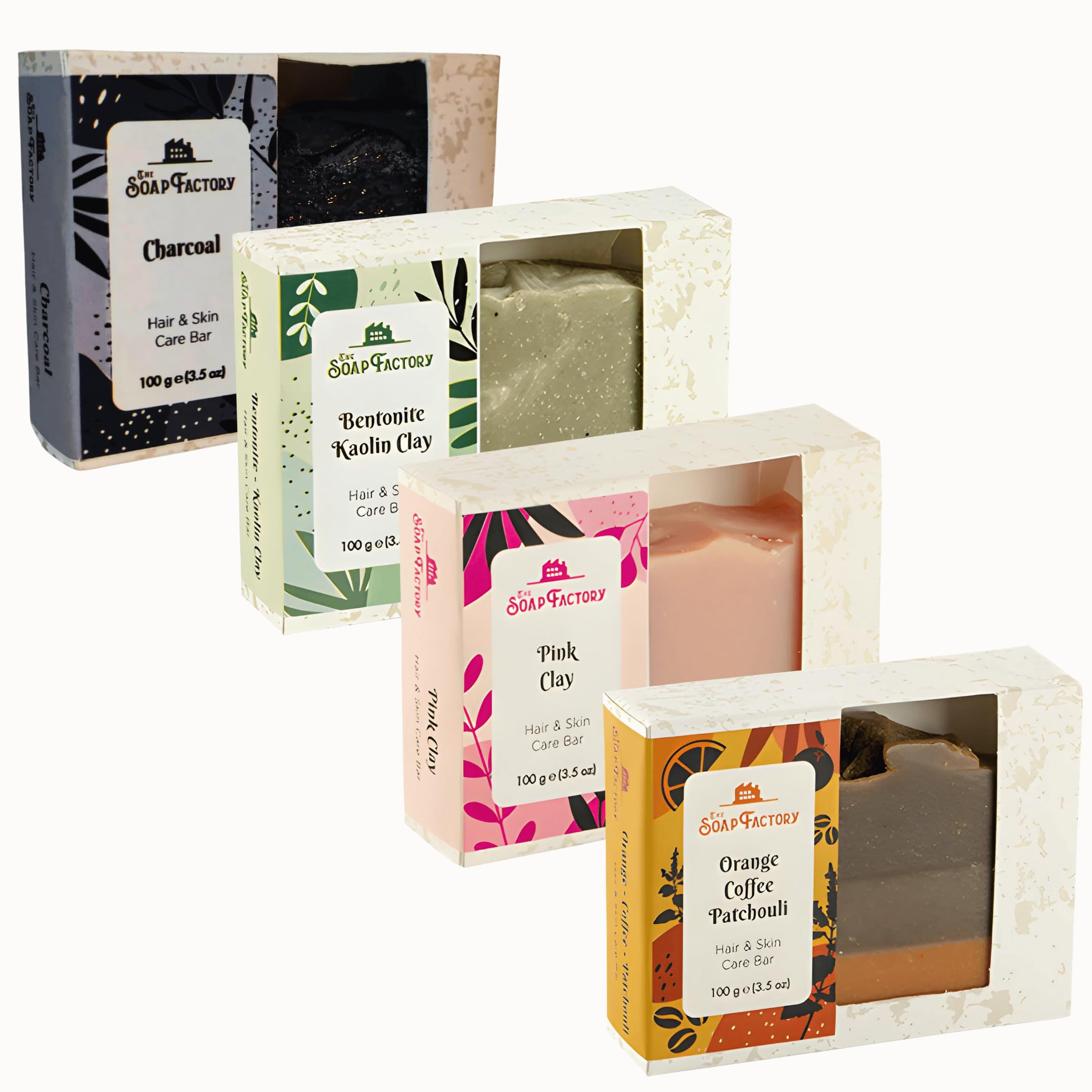 Natural Handmade Soap Gift Set (4 Pack) ? Orange Coffee Patchouli Bars with Bentonite & Kaolin Clay, Activated Charcoal & Pink Clay ? Deep Cleansing