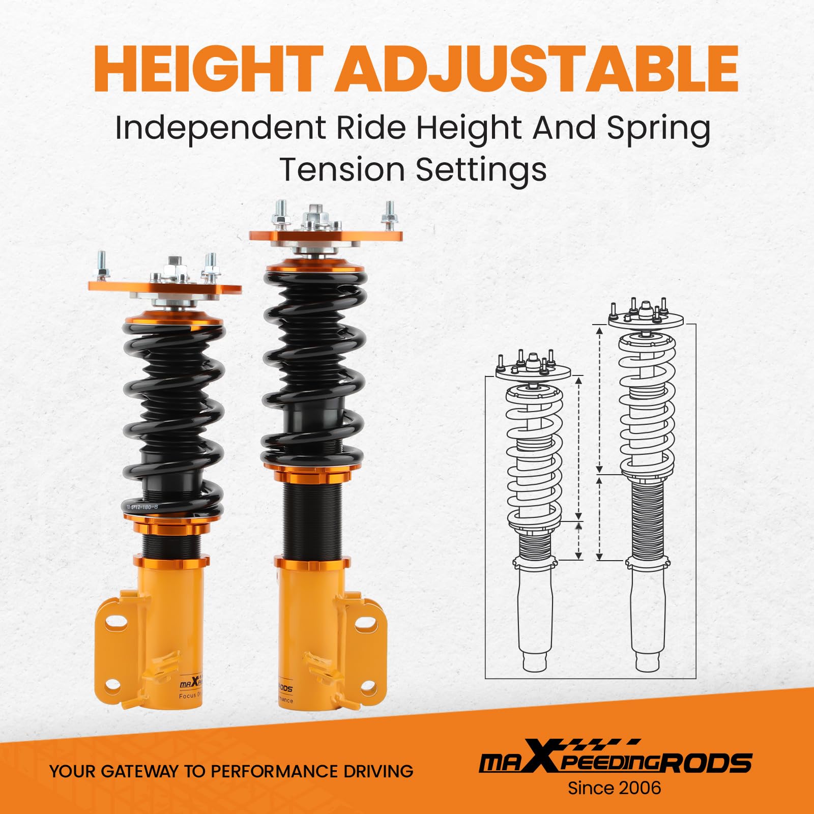 maXpeedingrods Coilovers for Toyota Corolla E90 E100 E110 AE92 AE101 AE111 1988-1999, Spring Shock Absorber Suspension Kit Strut, Adjustable Height Amortiguador Lowering Kits Gold
