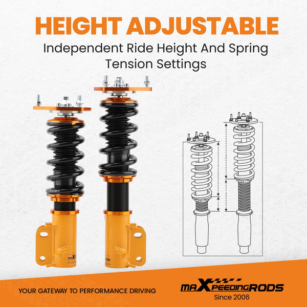 maXpeedingrods Coilovers for Toyota Corolla E90 E100 E110 AE92 AE101 AE111 1988-1999, Spring Shock Absorber Suspension Kit Strut, Adjustable Height Amortiguador Lowering Kits Gold