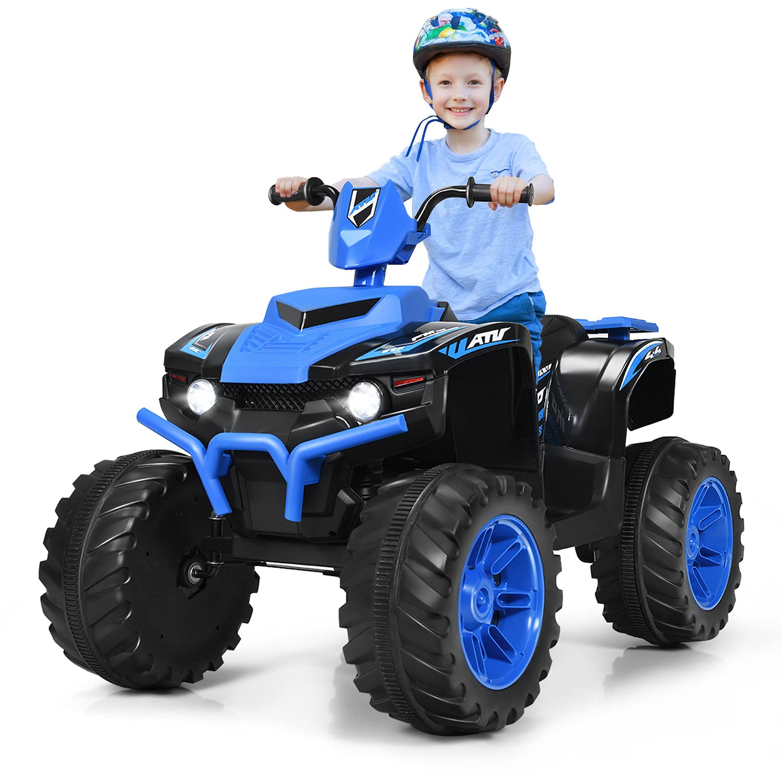 GYMAX Kids Electric Quad Bike, Children Ride On ATV with Bluetooth, Lights, Music, Horn, High/Low Speeds and Slow Start, 12 V Battery Powered Toy Car for 3-7 Years Boys Girls (Blue)