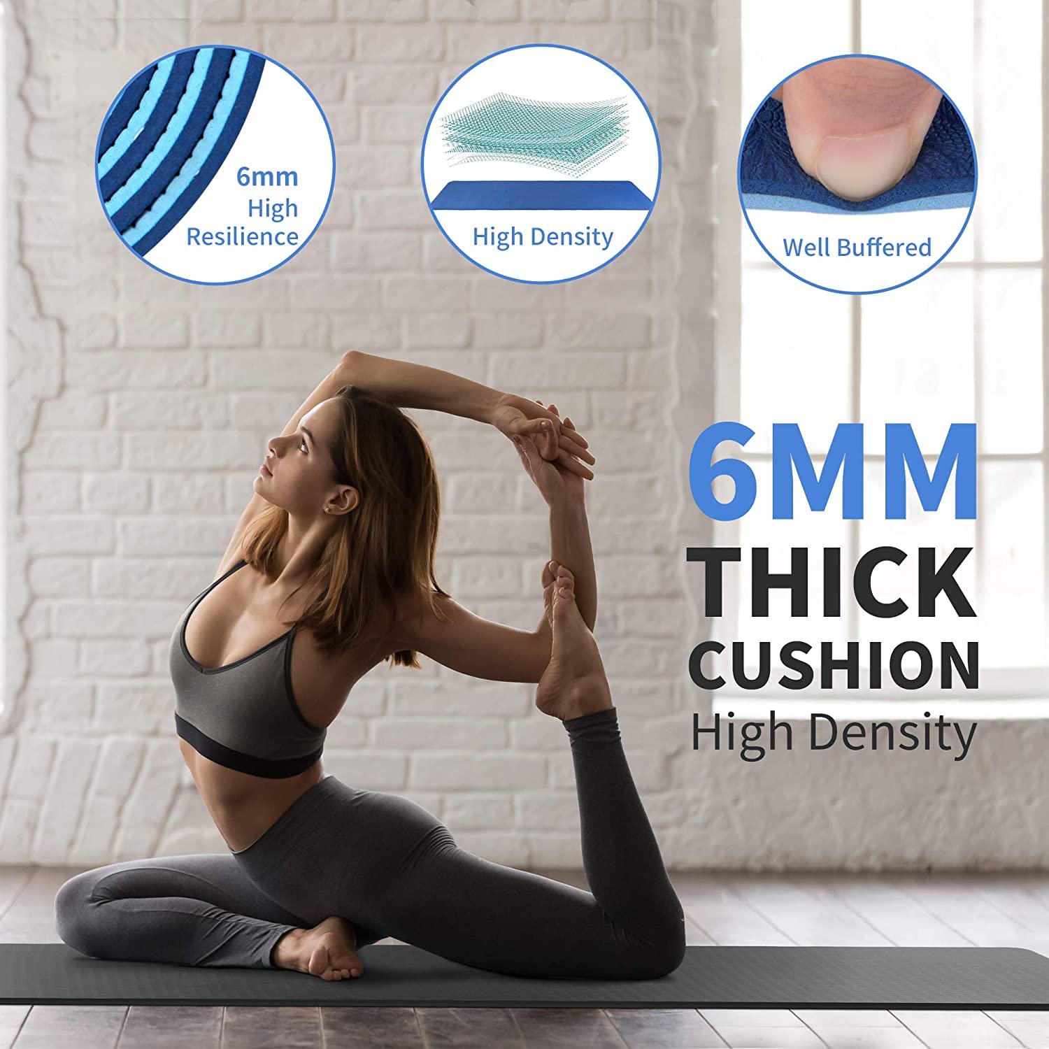 CAMBIVO Large Yoga Mat (213 x 81 x 0.6cm), Extra Long Wide Non Slip TPE Gym Mats with Carrying Strap for Exercise, Fitness, Workout, Pilates (Black)