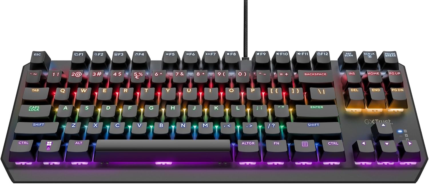 Trust Gaming GXT 834 Callaz TKL Mechanical Gaming Keyboard with UK Layout, Compact Tenkeyless Design (80%), Outemu Switches, Multicolour LED Lighting, USB Mechanical Keyboard for PC, Laptop, Mac