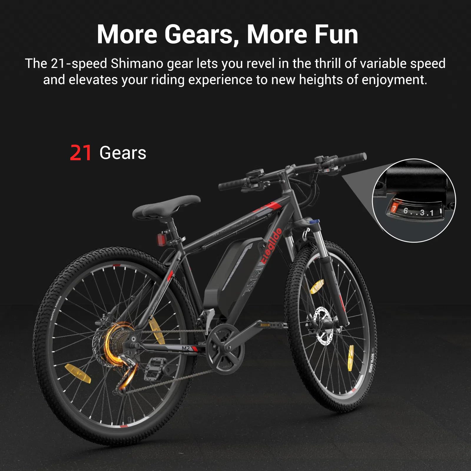 Eleglide Electric Bike, M2 27.5''/29'' Electric Bicycle for Adults, E Mountainbike, 36V 15.6Ah Removable Battery,Max Range 130KM, Dual Hydraulic Disk Brake, 21 Speed, APP