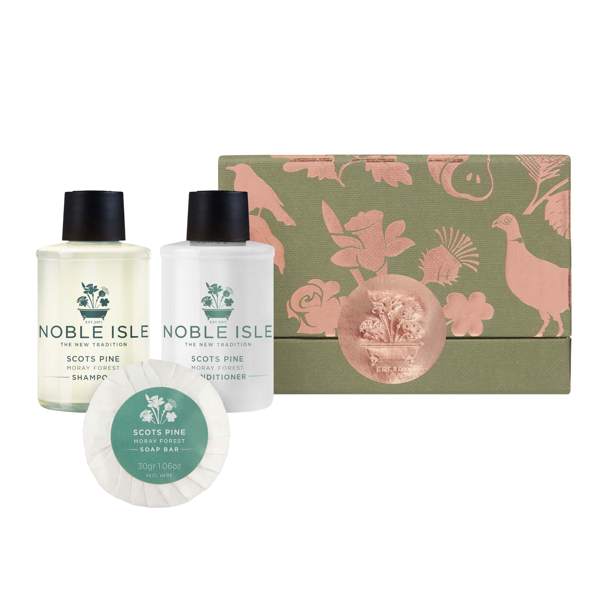 Noble Isle Gift Set | Scots Pine Luxury Gift Set for Women & Men | Natural Shampoo, Conditioner & Hard Soap | Enriched with Scots Pine & Heather |