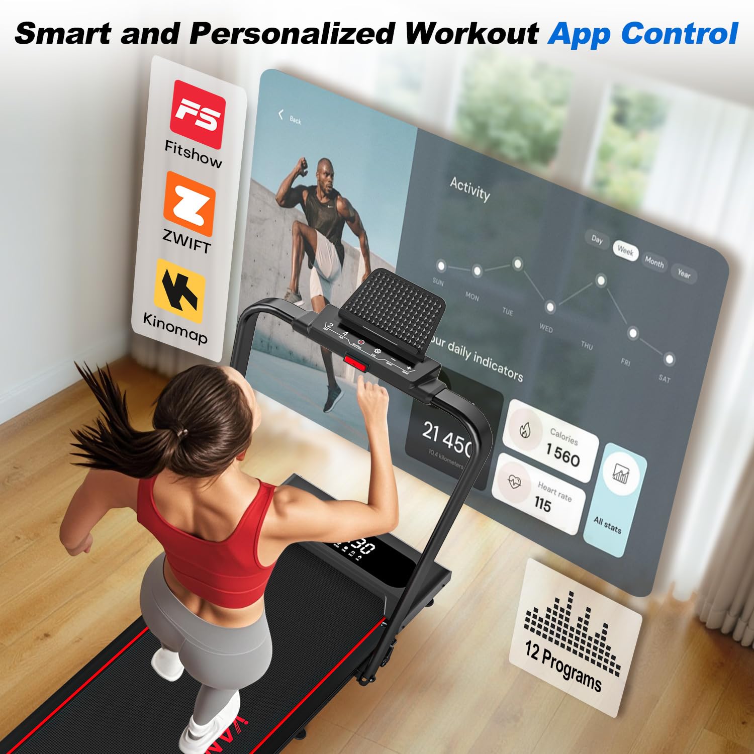 6 in 1 Folding Treadmill with 1-12KM/H, 9% Incline Walking Pad Foldable with APP, 2.75HP Under Desk Treadmills for Home Office, Running Machine Portable with Magnetic Remote Control, 350LBS Weight