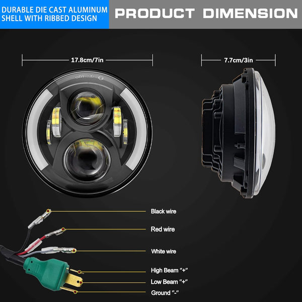 TANZEDMI 7 Inch LED Motorcycle Headlight with Amber Halo Turn Signal White DRL High/Low Beam Angle Eyes Compatible with Motorcycles Electra Glide Street Glide Fat Boy Road King Headlamp