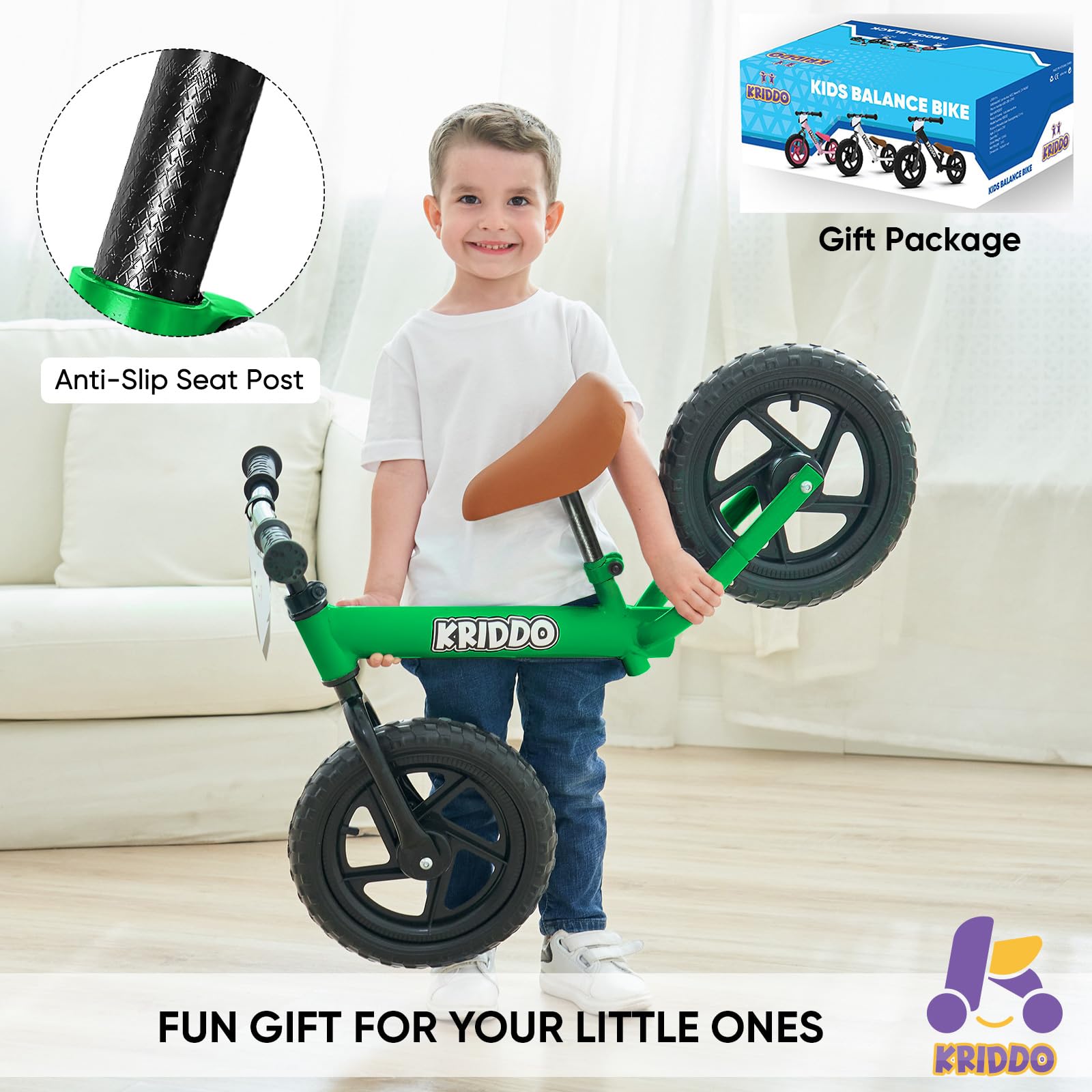 KRIDDO Toddler Balance Bike 2 Year Old, Age 18 Months to 5 Years Old, 12 Inch Push Bicycle with Customize Plate (3 Sets of Stickers Included), Gift Bike for 2-3 Boys Girls, Blue