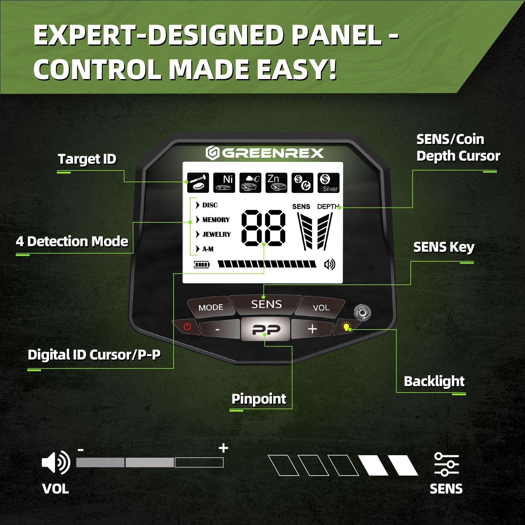 GreenRex Metal Detector for Adults Professional, Waterproof Pinpoint, High Accuracy Gold and Silver Detection, Underwater and Beach Use, 10'' IP68 Coil, Bigger LCD, New Advanced DSP Chip