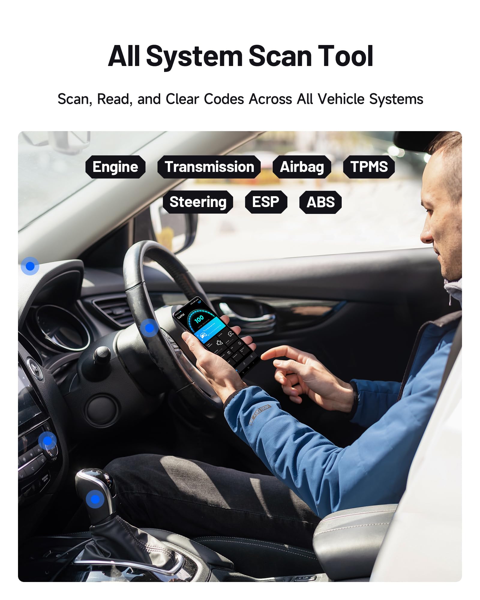 TOPDON CarPal-A OBD2 Code Reader Bluetooth, All System OBD2 Scanner for iOS & Android, Vehicle Health Check, 6 Maintenance Services, Smog Check, Repair Guide, 1 Year Free Update