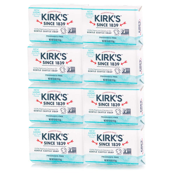 Kirk's Castile: Coco Castile Bar Soap, Fragrance Free 4 oz (8 pack)