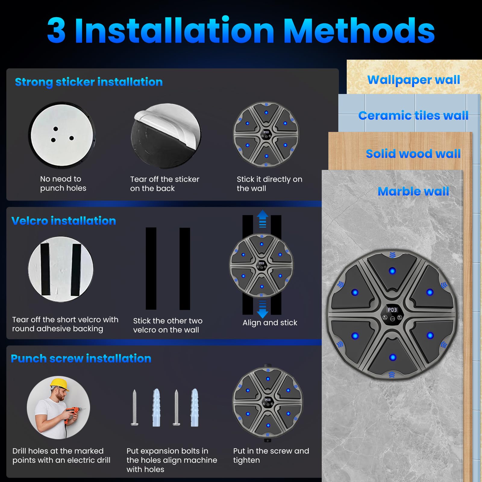 prettop Music Boxing Machine, Smart Bluetooth Boxing Machine with Gloves, Wall Mounted Punching Machine with 9 Level Speed & Mode Adjustment with LED Light for Kids or Adult to Exercise