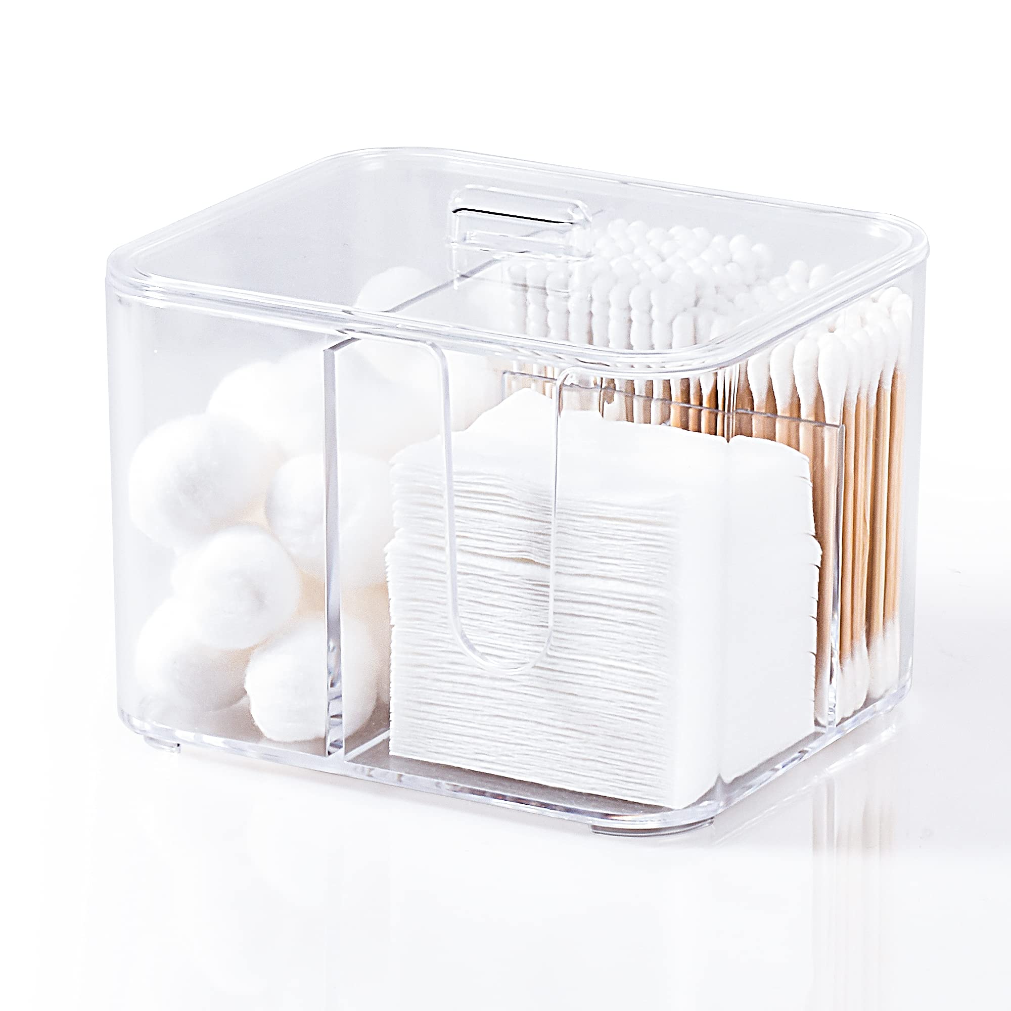 YOHOM Cotton Bud Holder and Cotton Pad Dispenser Clear Bathroom Cotton Wool Storage Makeup Pads Container Box Organizer with Lid