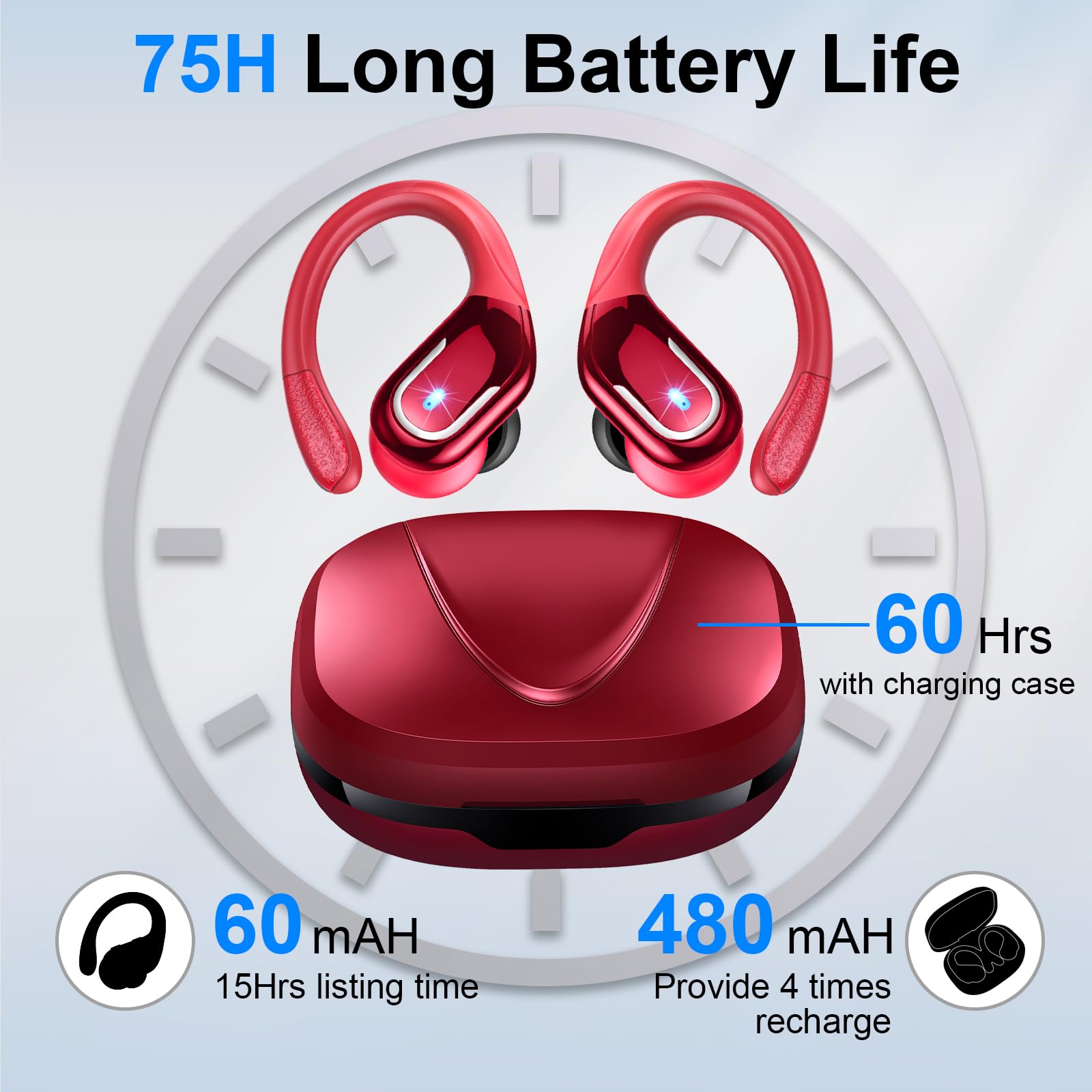 Wireless Earbuds, Bluetooth 5.4 Headphones with ENC Mic, 75H Stereo Noise Cancelling Ear Buds, Wireless Headphones with Sports Earhooks, LED Display, IP7 Waterproof Bluetooth Earphones for Running Gym