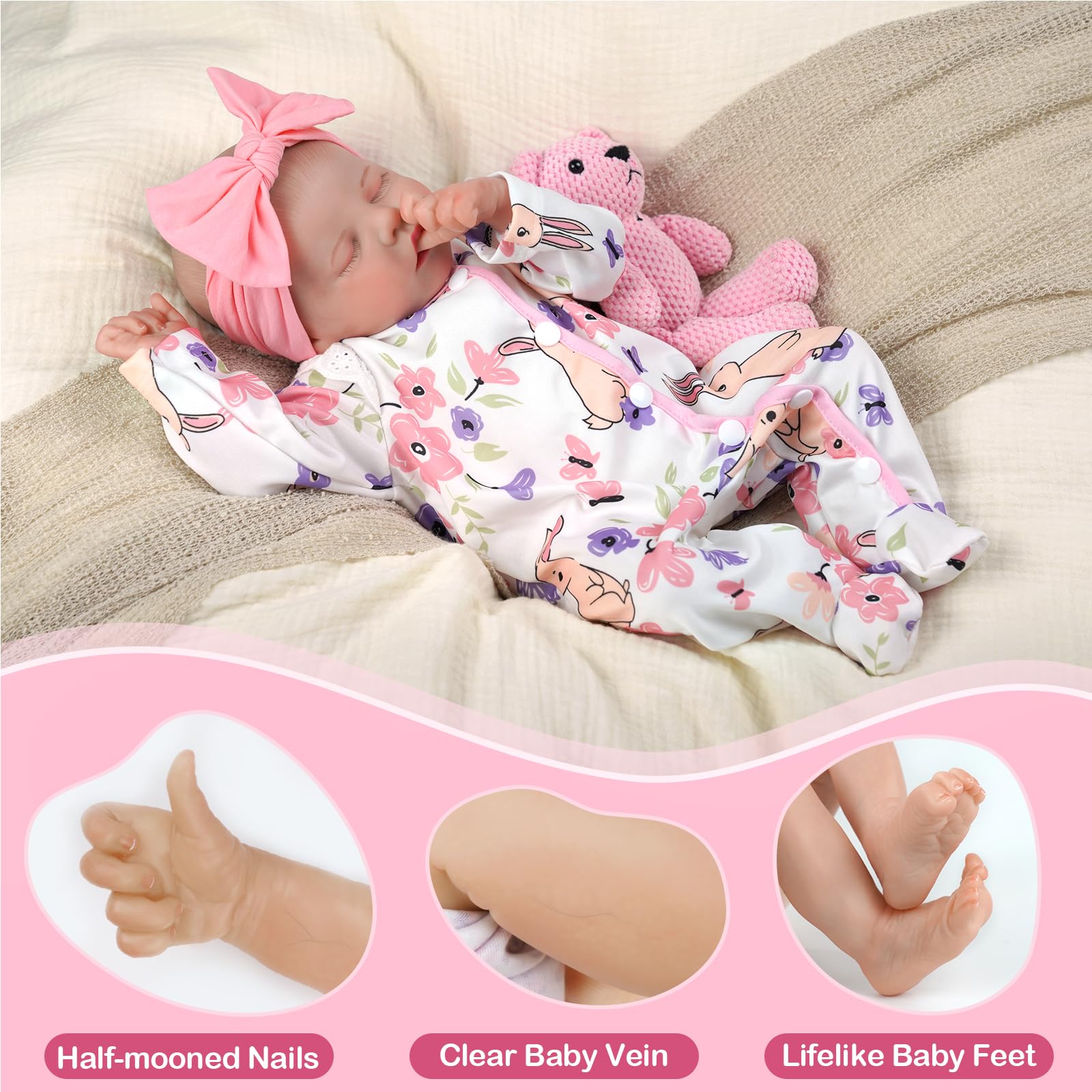 JIZHI Reborn dolls Age 3+ - 17-Inch Handmade Realistic Baby Dolls Soft Cloth Body with Toy Accessories, Reborn Baby Dolls Like a Lifelike Baby(Sleeping baby)