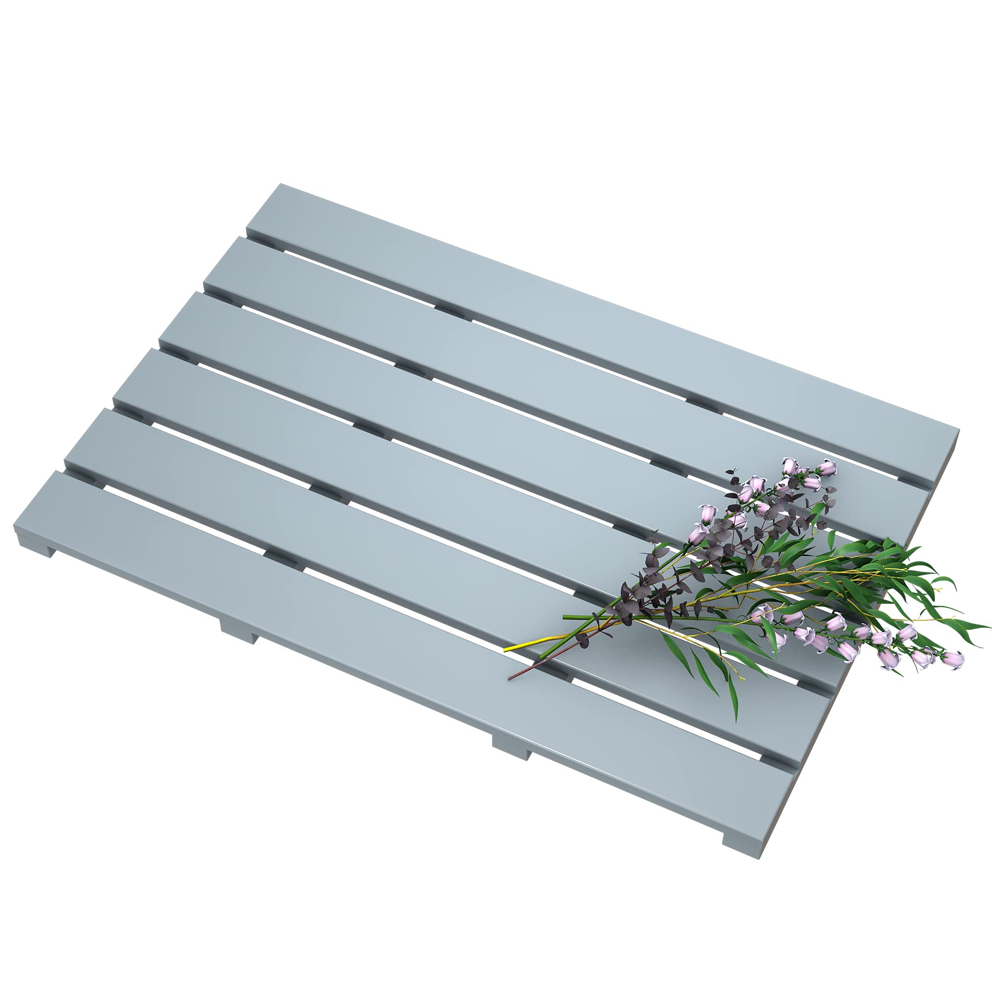 Bamboo Wooden Bath Floor Mat for Luxury Shower - Non-Slip Bathroom Waterproof Carpet for Indoor or Outdoor Use (Grey)