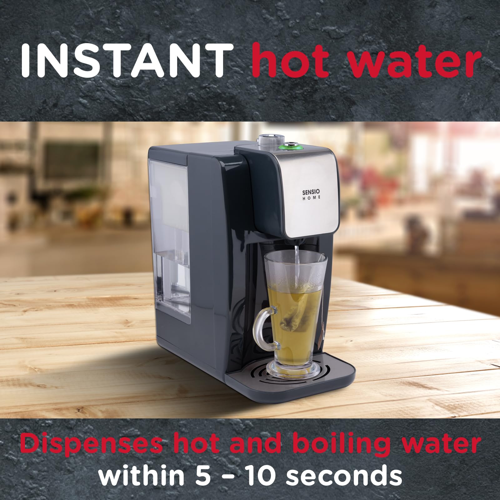 Sensio Home Instant Hot & Ambient Water Dispenser - Integrated Water Filter - Variable Temperature Control - 2.2L - Energy Efficient - 5 Second Boil -