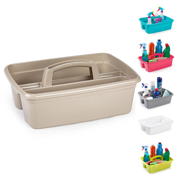 Large Strong Plastic Kitchen Cleaning Carry Tray Caddy Tidy Organiser Cleaning Tool Utility Caddy Storage Gardening Home Bottle Carrier with Handle