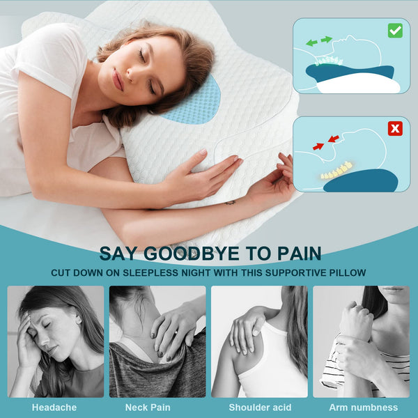 Cervical Memory Foam Pillow for Neck Pain Relief, 2 in 1 Orthopedic Sleeping Pillow, Shoulder Pain Ergonomic Head Neck Support Pillow for