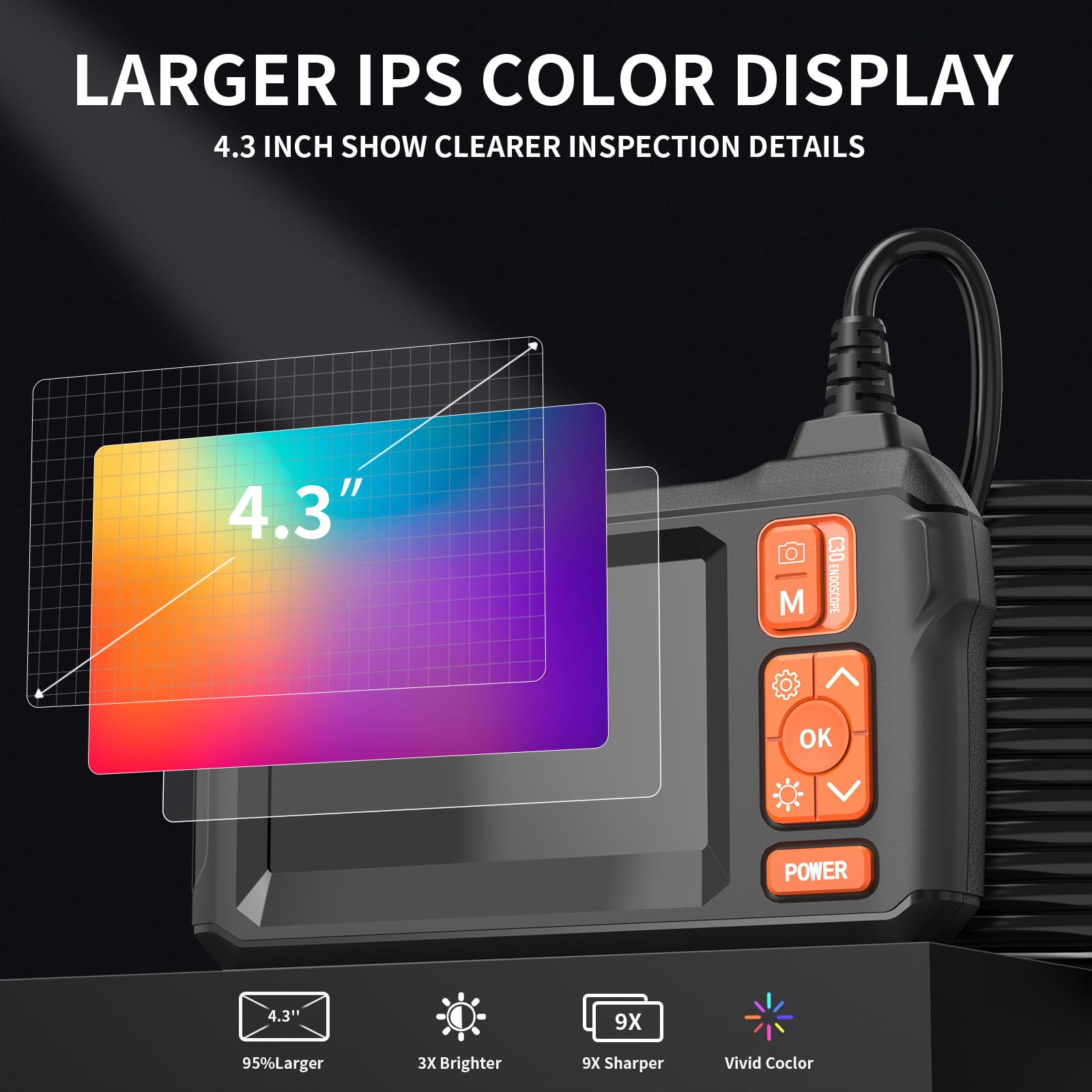 Daxiongmao Borescope, Endoscope Camera with Light, 1080P HD Inspection Camera, Borescope Camera with Light, IP67 Waterproof Camera, 16.5ft Flexible Endoscope Camera, Gadgets for Men (4.3”)