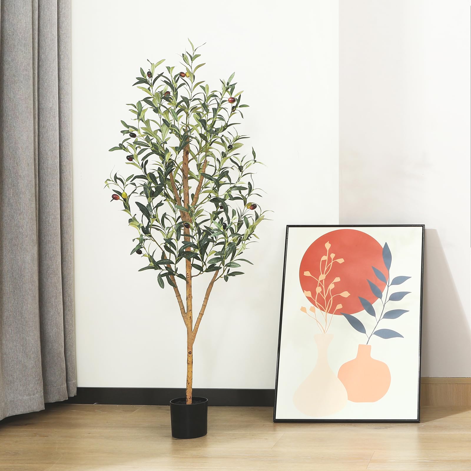 Fopamtri Artificial Olive Tree 120 cm Large Fake Plants, Artificial Silk Plants with Natural Wood Trunk and Lifelike Olive Leaves in Pot for Home,