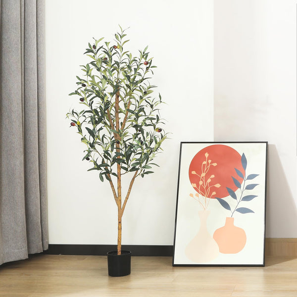Fopamtri Artificial Olive Tree 120 cm Large Fake Plants, Artificial Silk Plants with Natural Wood Trunk and Lifelike Olive Leaves in Pot for Home,