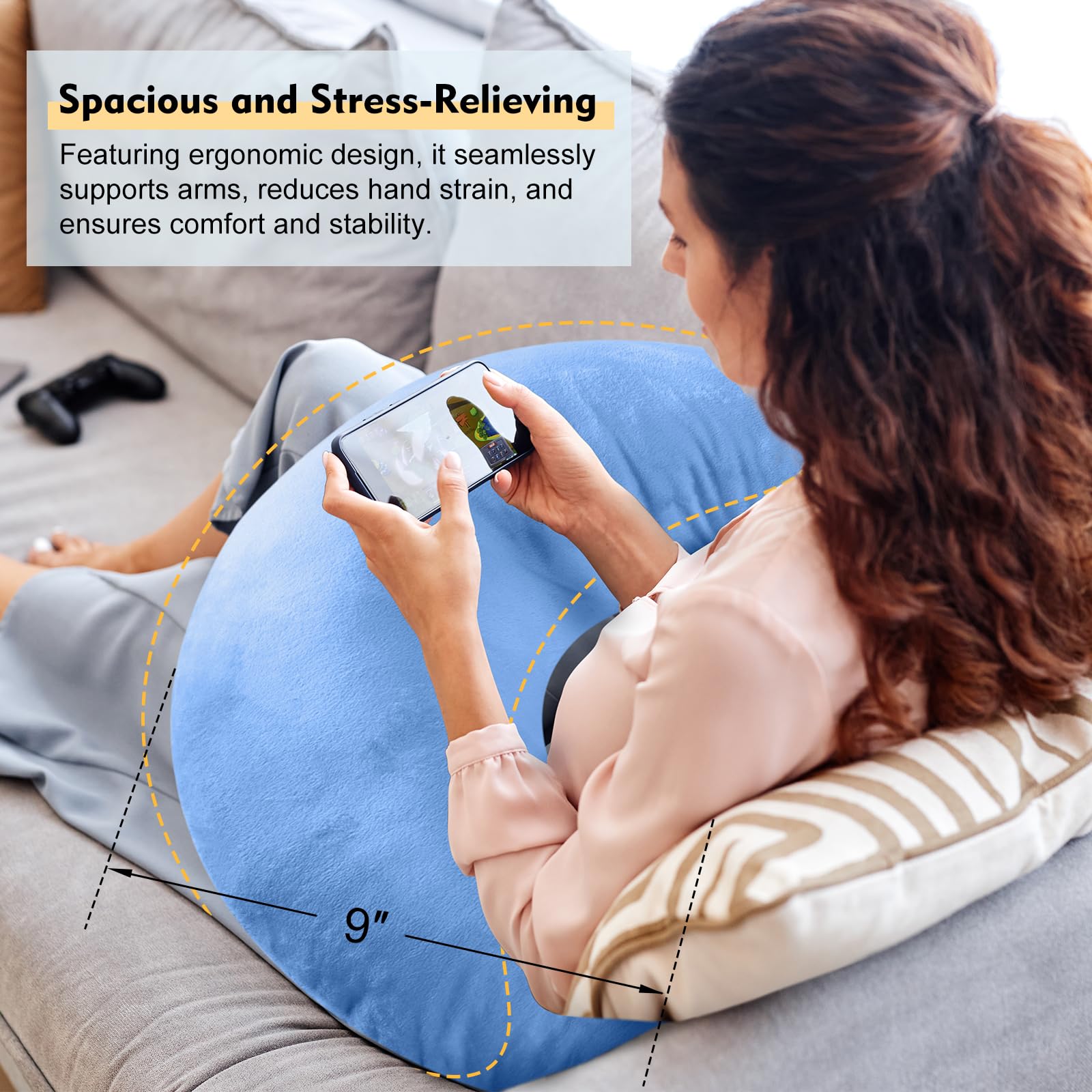 Reading Gaming Pillow for Bed Adult Kids: Lap Desk Pillow for Sitting in Bed/Sofa/Floor - Compact Arm Support Pillow for