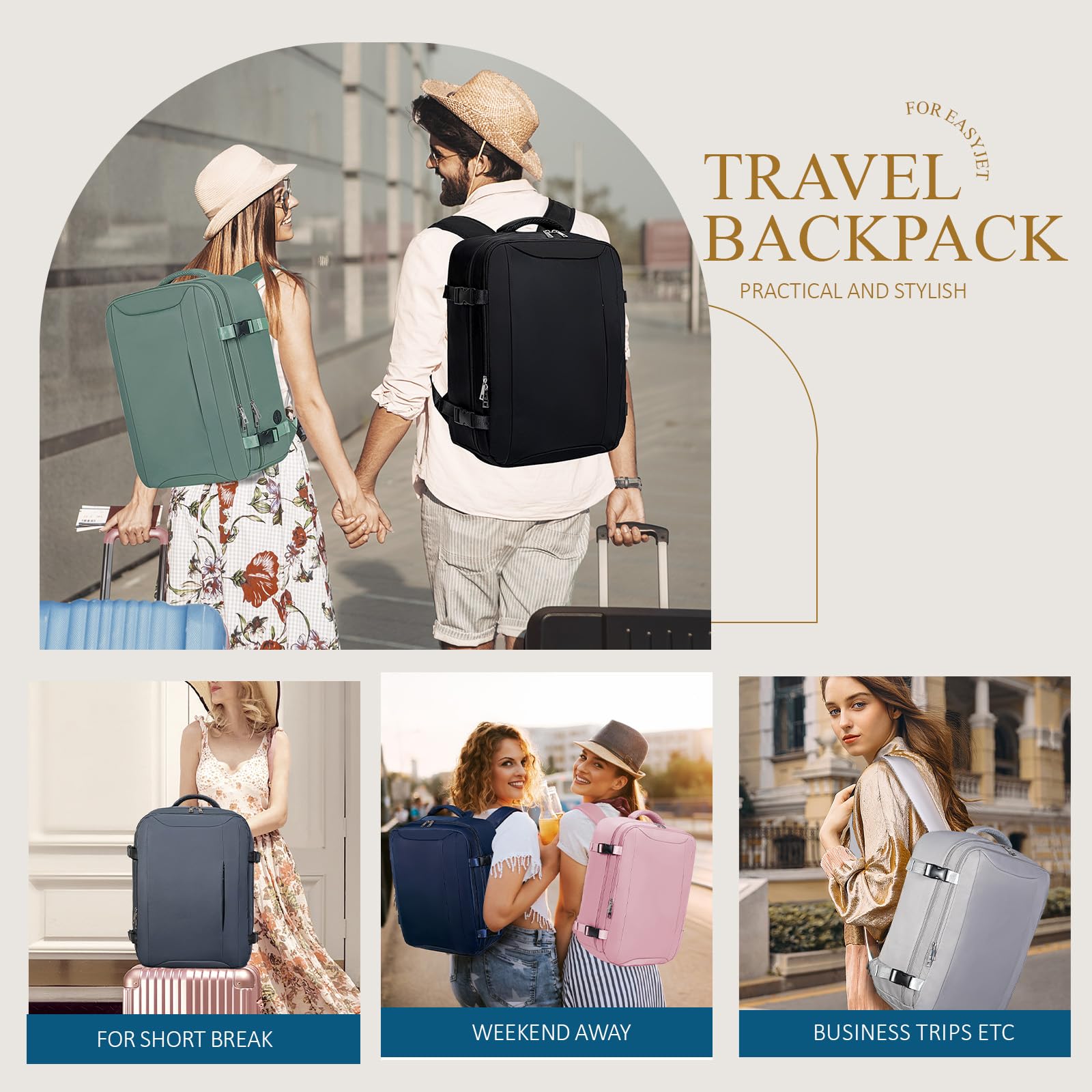 Cabin Bag 45x36x20 for New Easyjet, Underseat Cabin Luggage Bags Carry on Travel Backpack Cabin Size for Airplanes, 30L Hand Luggage Suitcase Water Resistant Laptop Backpacks Black