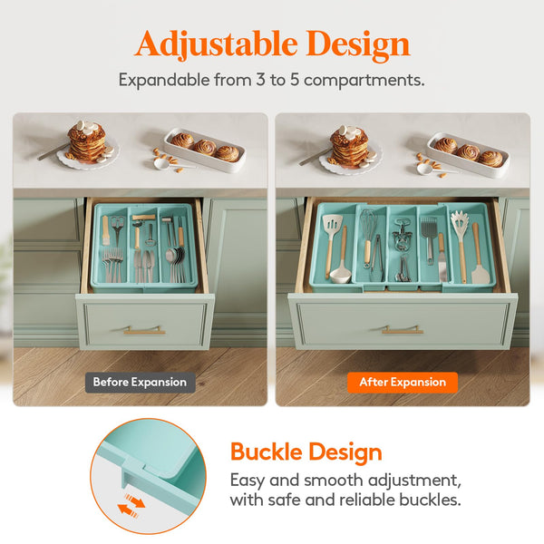 Lifewit Utensil Drawer Organiser, Expandable Large Cutlery Tray for Kitchen, Adjustable Silverware Flatware Holder, Plastic Kitchen Spatula Tools and