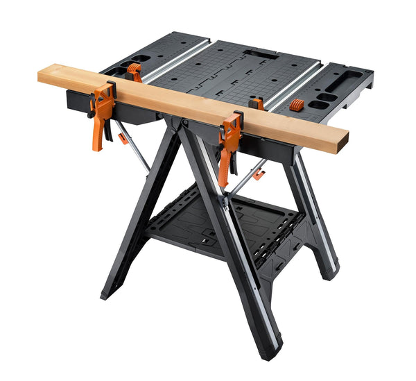 WORX Pegasus WX051 Versatile Multi Function Folding Work Table & Sawhorse with Quick Clamps and Holding Pegs, Portable and Lightweight Workbench, Perfect for Workshop and DIY Tasks