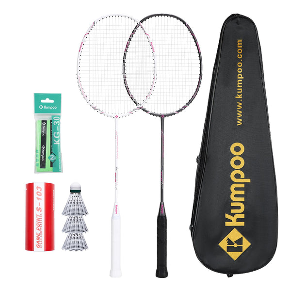 KUMPOO Badminton Rackets Set Professional Badminton Racquet: Full Carbon Fiber Badminton Rackets set of 2 for backyards, Lightweight Badminton Rackets